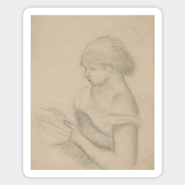 A Girl Reading (with a Sketch of Seated Woman) by Auguste Renoir Magnet by Classic Art Stall
